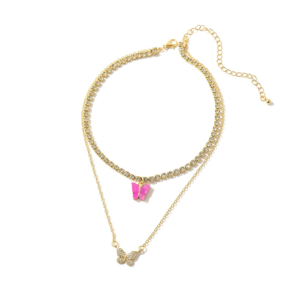 Stylish European Fashion Butterfly Pendant Necklace With Sparkling Rhinestones In Various Colors For Trendy Women