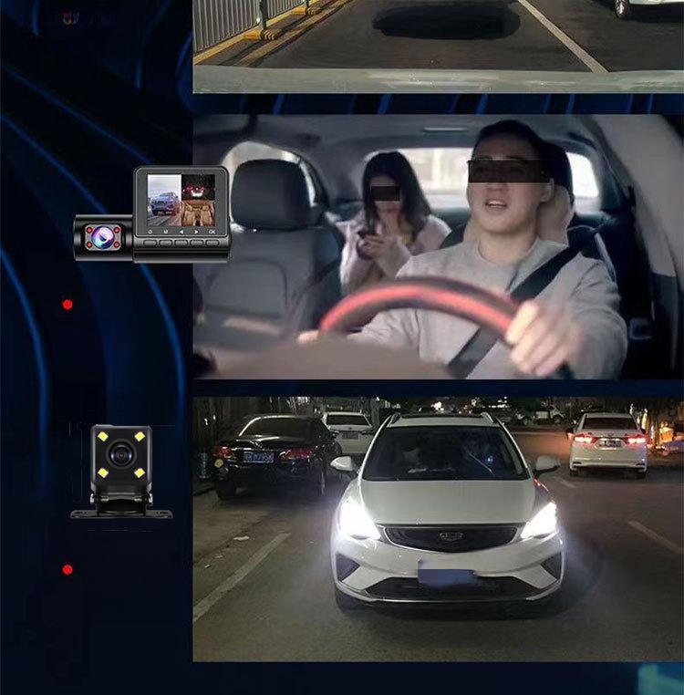 1080P HD Car Dash Cam with 360° Adjustable Triple Lens and Reversing Image