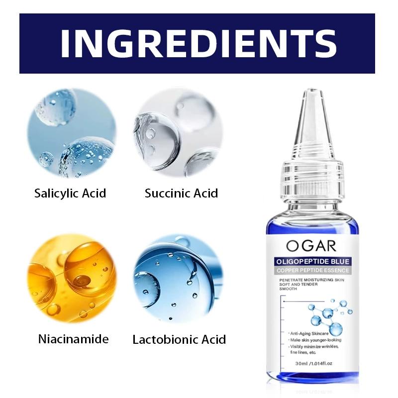 Blue Copper Peptide Serum, Highly Concentrated Essence with Niacinamide, and Hyaluronic Acid, Lifts and Firms Facial Contours Face Serum