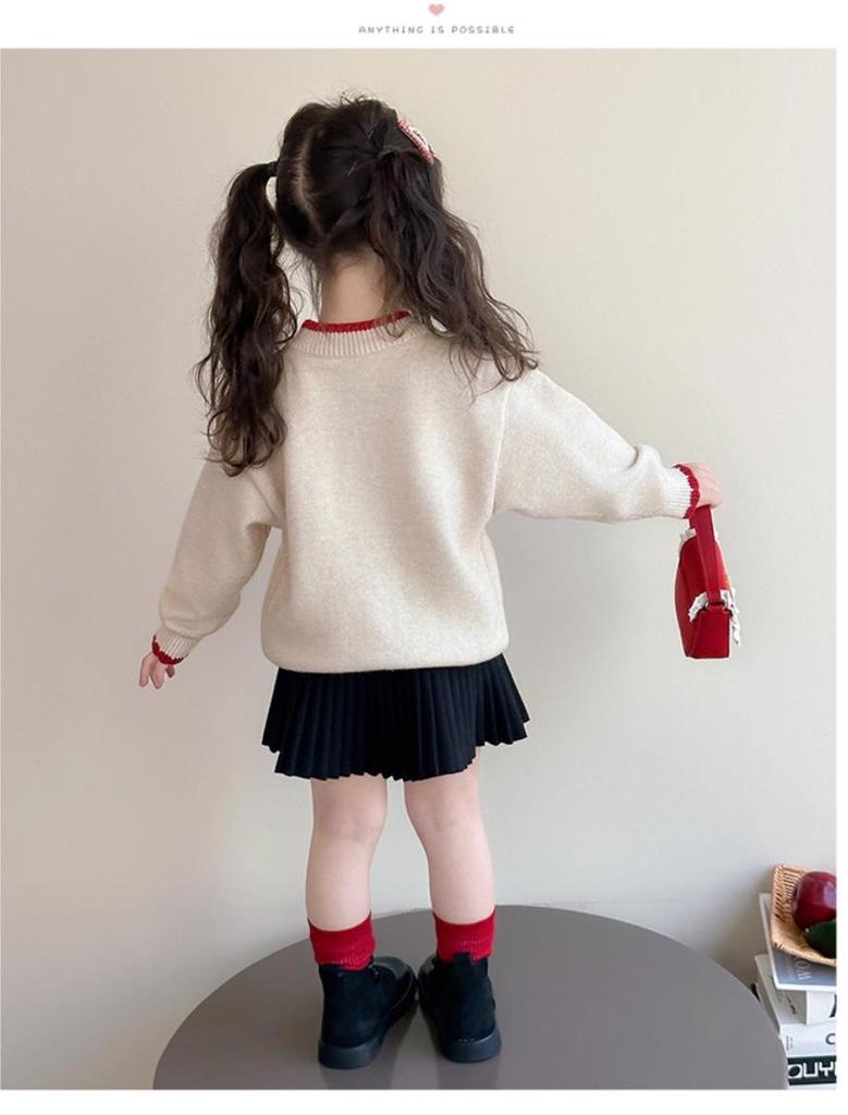 Girls' 2025 Autumn/Winter Strawberry Knit Sweater - Thick, Stylish Baby & Little Girl Top
