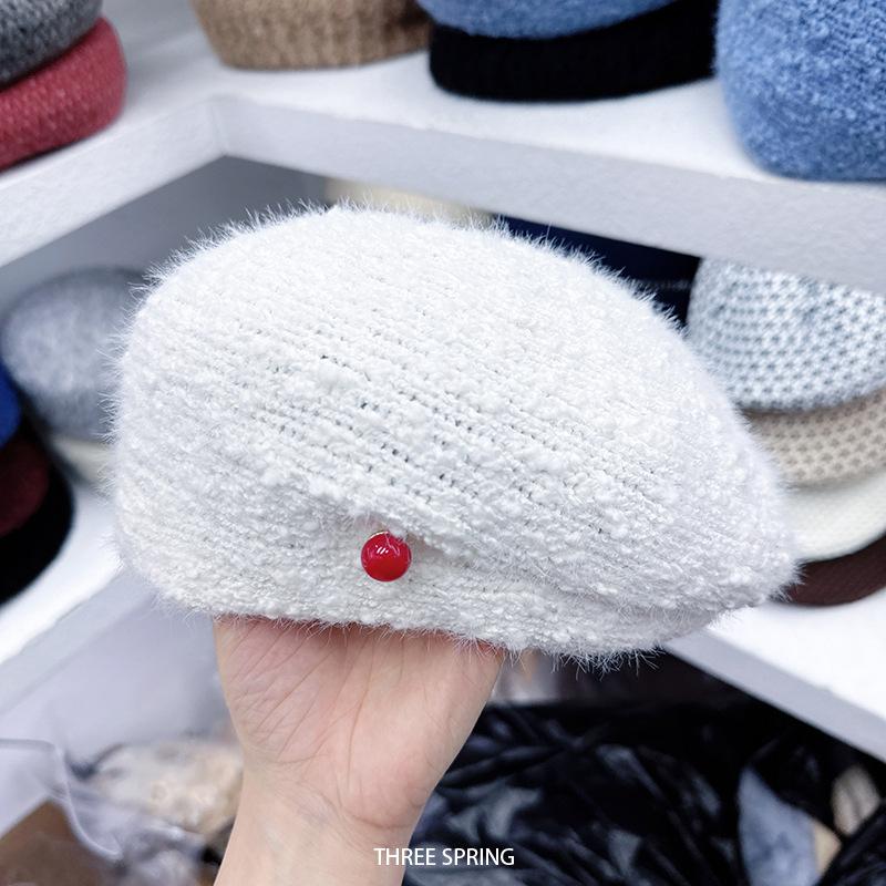Autumn Winter New Korean Solid Color Retro Knitted Beret Women'S Daily Wear Commuting Travel Personality All-Match Painter Hat