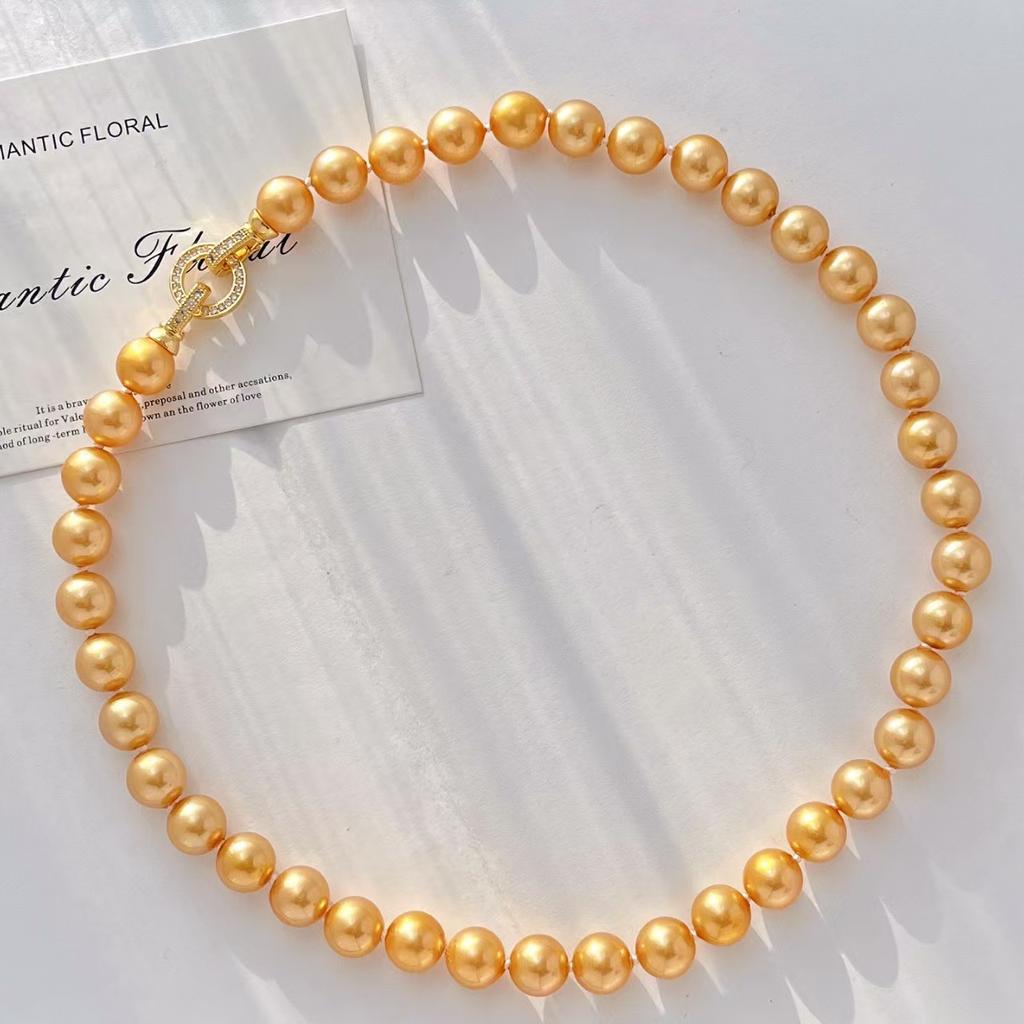 High Quality 10Mm Retro Premium Mermaid Ji Gold Artificial Crystal Pearl Necklace Clavicle Chain