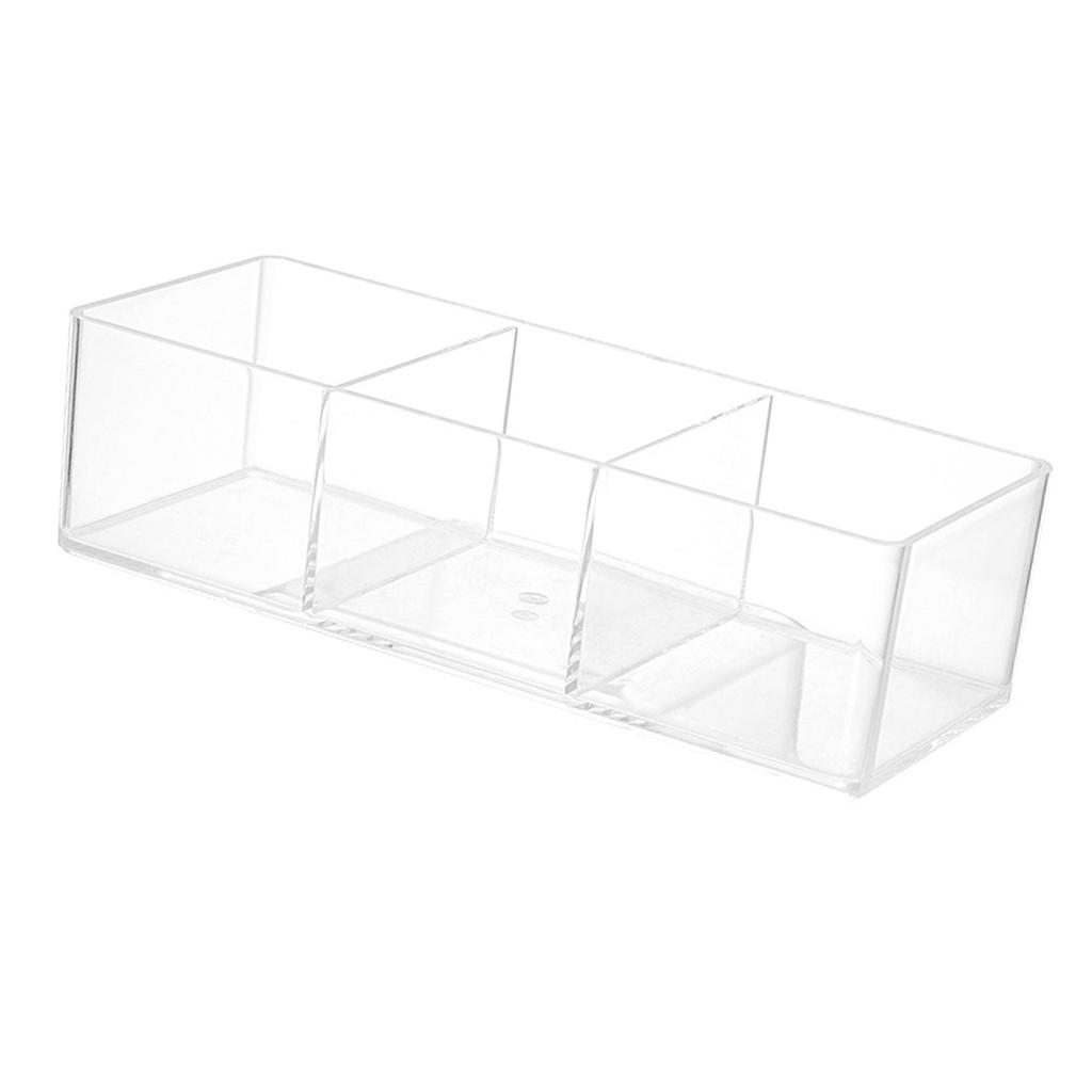 Multipurpose Acrylic Storage Box with 3 Compartments Clear Makeup Cosmetic Organizer Cotton Pads