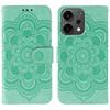 For Oppo Reno14 5G (Global) Case Rhinestone Decor PU Leather Mandala Imprinted Design Phone Cover with Wrist Strap