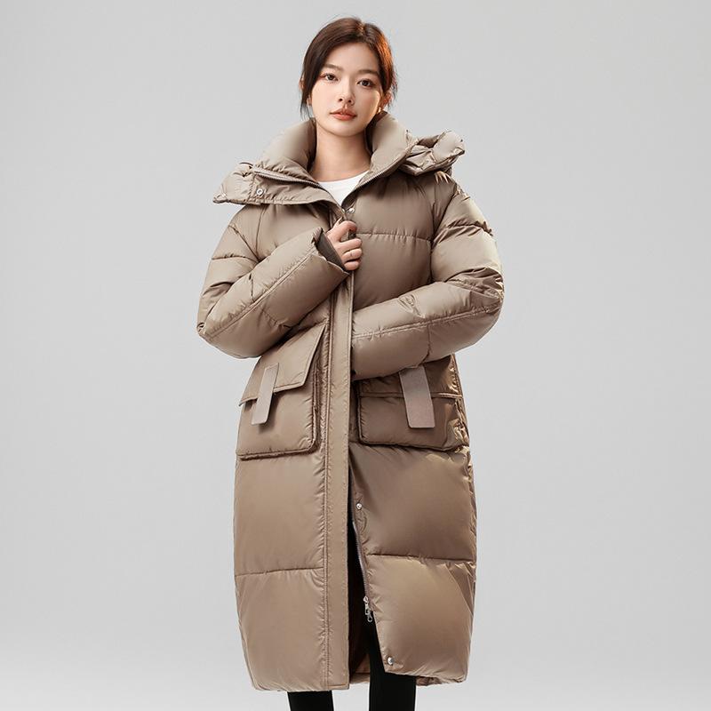 

Новое длинное утолщенное пальто свободное женское до колена с капюшоном и длинными рукавами теплое пальто на хлопковой подкладке женское верхнее XL хаки