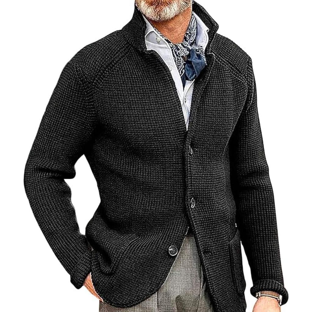 Men's Casual And Trendy Solid-color Warm Sweater Jacket, Men's Long-sleeved Button-up Stand-up Neck Knitted Sweater