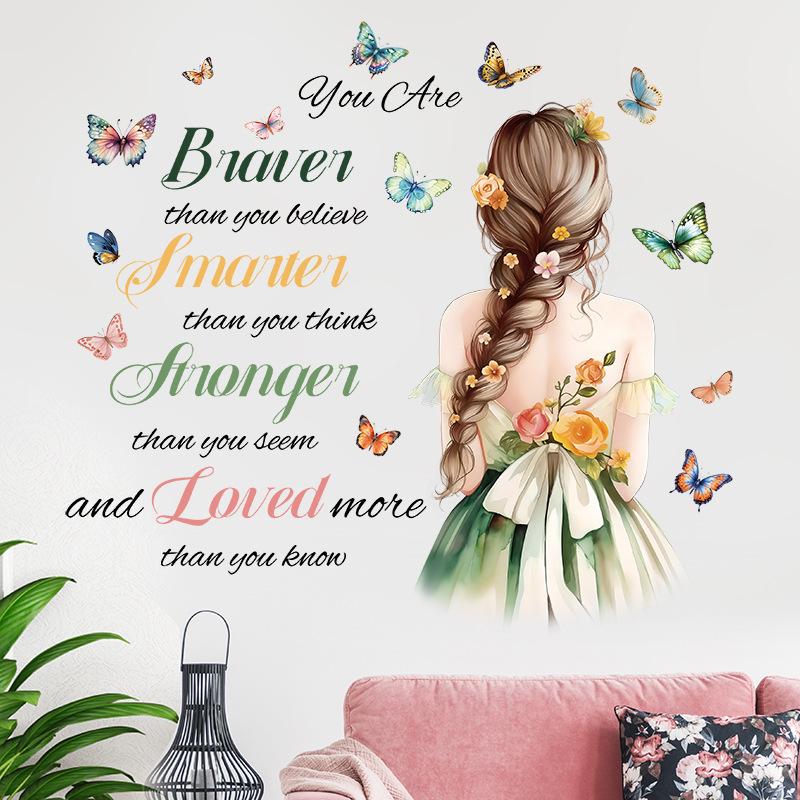 Sunflower Confident Girl Wall Sticker Self-Adhesive Inspirational Quotes Women Bedroom Decoration Headboard Decals