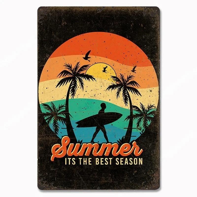 Vintage Metal Tin Signs Poster Hawaii Beach Party Poster Surfing Paradise for Beach Bar Cafe Club Home Room Wall Decor