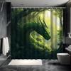 Dschungelgrünes Drachen Duschvorhang Set - Fantasie Drache, Voller Grünpflanzen, Polyester Stoff, Moderne Badezimmer Deko