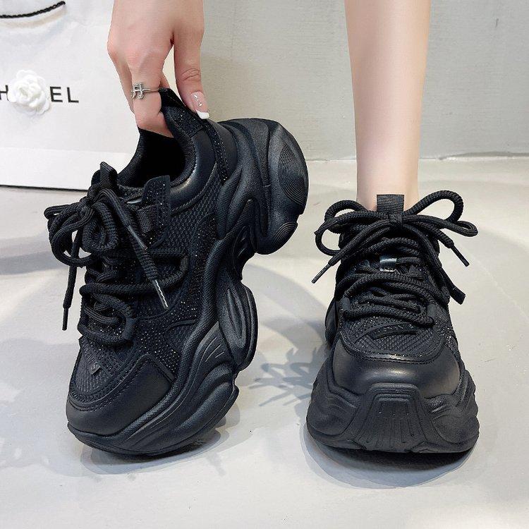 Rhinestone Daddy Shoes Women's 2025 Autumn New Versatile Fashion Non-slip Casual Thick-soled Height Increasing Casual Sneakers Women