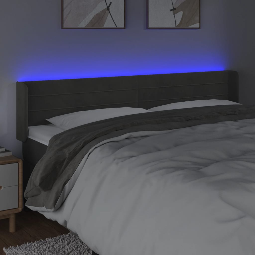 Vidaxl Zagłówek Do Łóżka Z Led, Ciemnoszary, 163X16X78/88 Cm, Aksamit