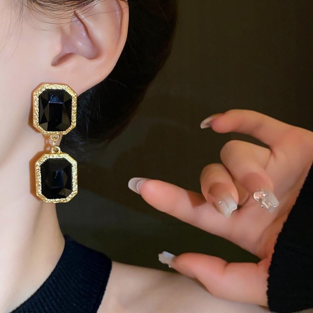 Square Circular Retro Black Earrings Collarbone Chain Dark Style Neck Chain  Party