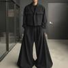 Men Outfits Long Sleeve Cropped Blazer and Long Wide Legs Pants Casual 2PCS Sets