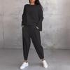 2026 Women's Solid Color Round Neck Long-Sleeve Top and Pocket Pants Suit