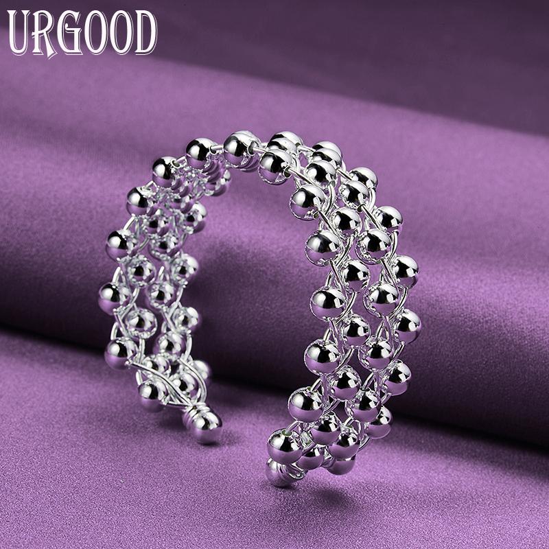 Offenes Armband aus 925er-Sterlingsilber mit glatten Perlen, Modeschmuck