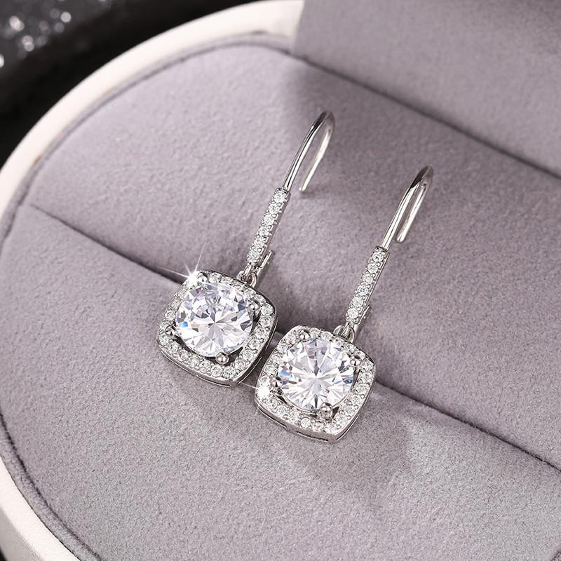 925 Sterling Silver Bright CZ Drop Earrings Female Noble Luxury Exquisite Ear Accessories Elegant Temperament Jewelry for Women