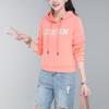 Women's Red Hooded Slimming Sweatshirt with Letter Embroidery - 2026 Autumn Collection, Long Sleeve Short Pullover