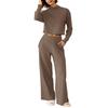 Women'S Two-Piece Sportswear Set: Long-Sleeved Knitted Turtleneck Top Paired With Wide-Leg Pants, A Casual Travel Set.