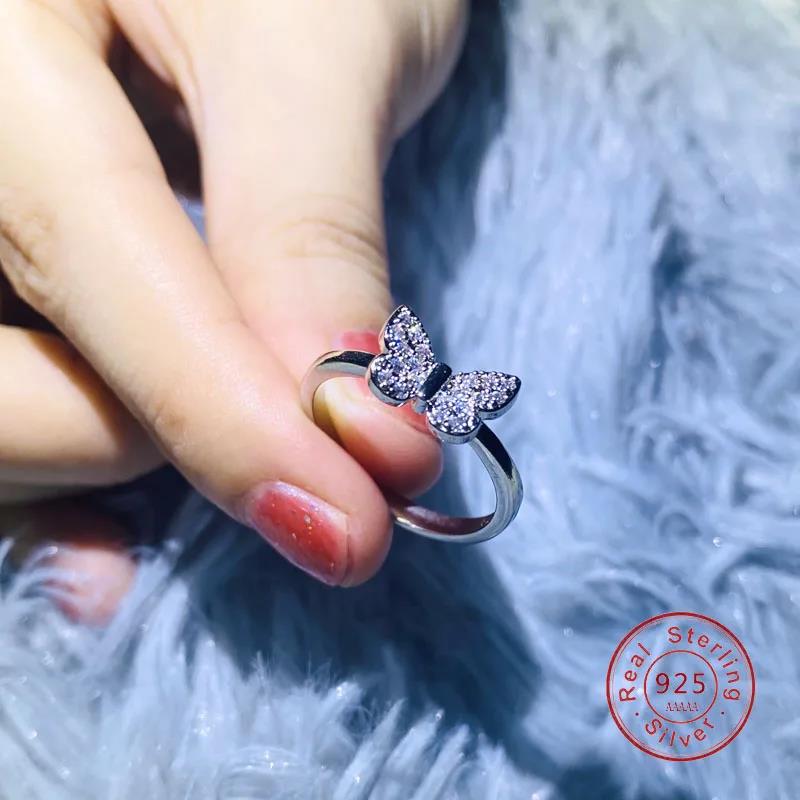 New Arrival 925 Sterling Silver Butterfly Micro Pave Zircon Finger Rings for Women Promise Love Wedding Jewelry Anillos Mujer