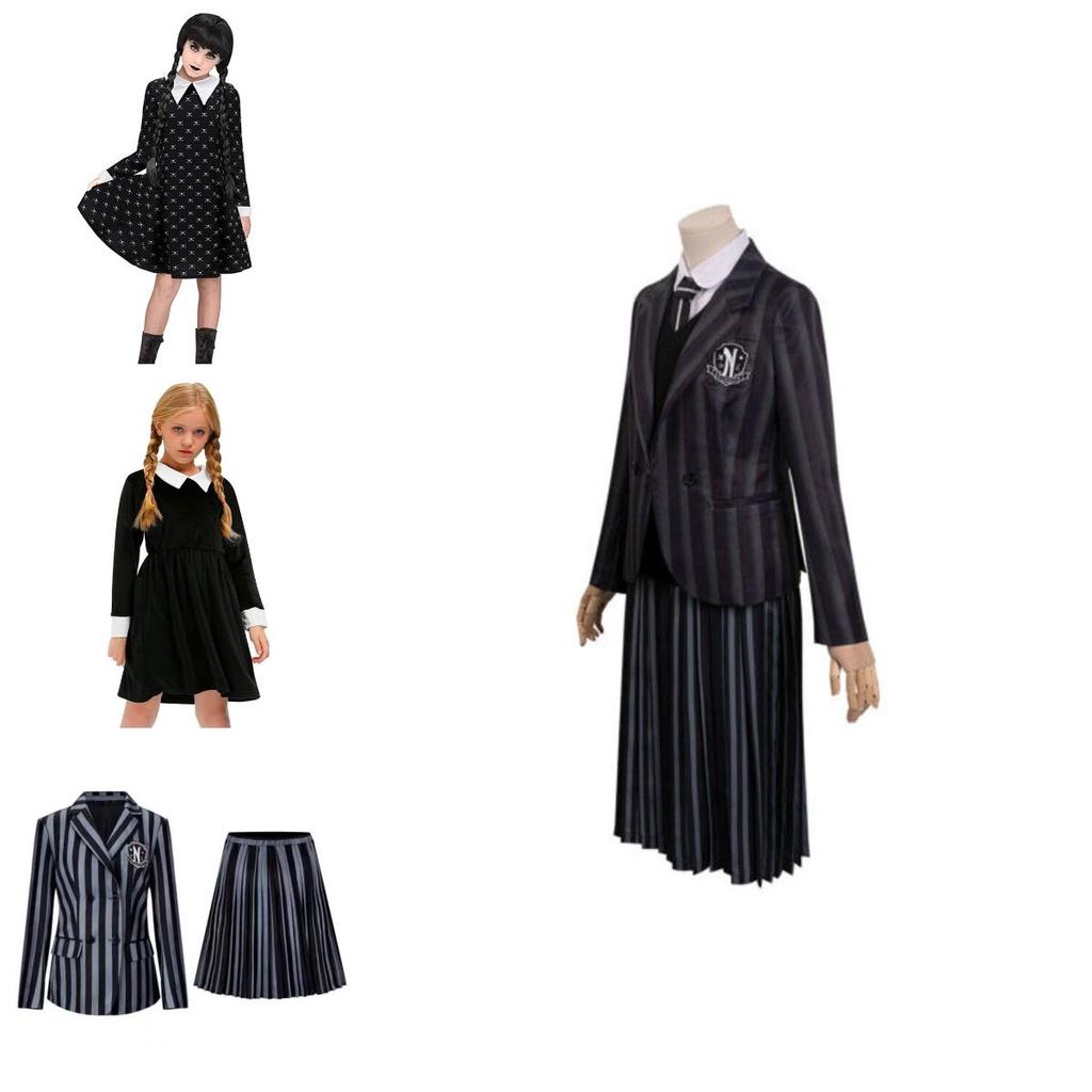 Wednesday Addams School Uniform Dress Polyester Cosplay Costume For Girls