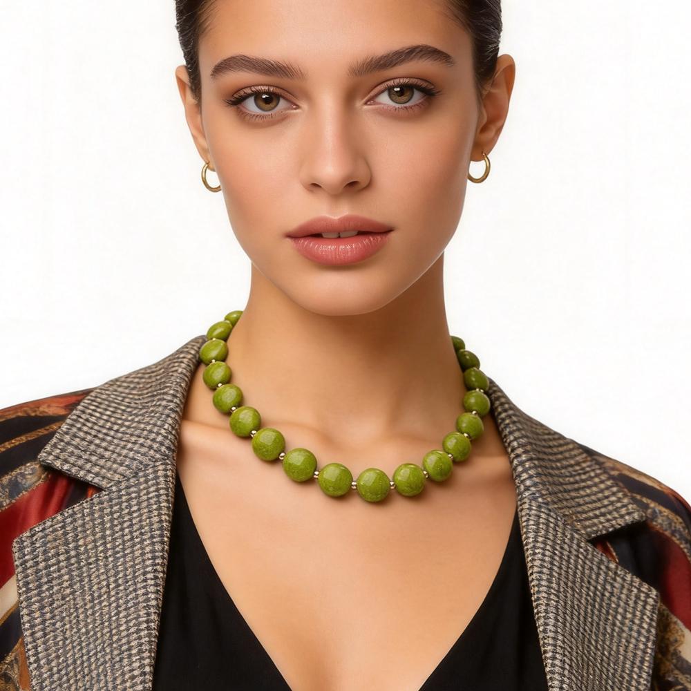 New Trendy Green Acrylic Geometric Beads Choker for Women Fashion Resin Crack Flat Circle Beaded Necklace Boho Jewelry Gift
