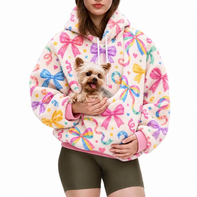 Womens Hooded Fleece Sweatshirt With Pet Pocket Loose Plus Size Winter Warm Casual Top