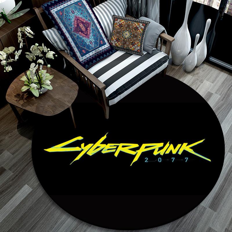 Cyberpunk 2077 pattern round rug,Carpet Rug for Living Room Bedroom Playroom ,Non-slip Floor Mat,Holiday Gifts and Birthday Gifts.