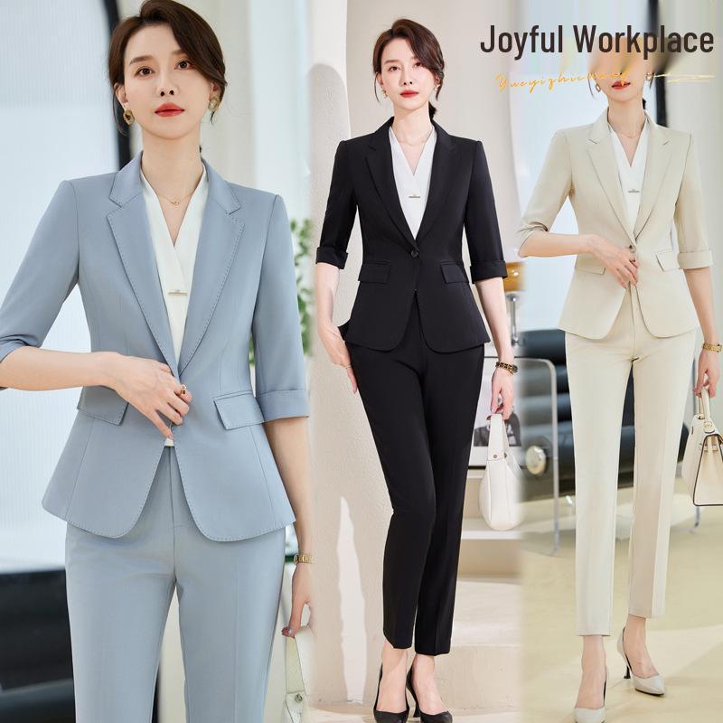 

Women s Summer Business Casual Blazer Suit Set - Thin Formal Blue Workwear XXXXL