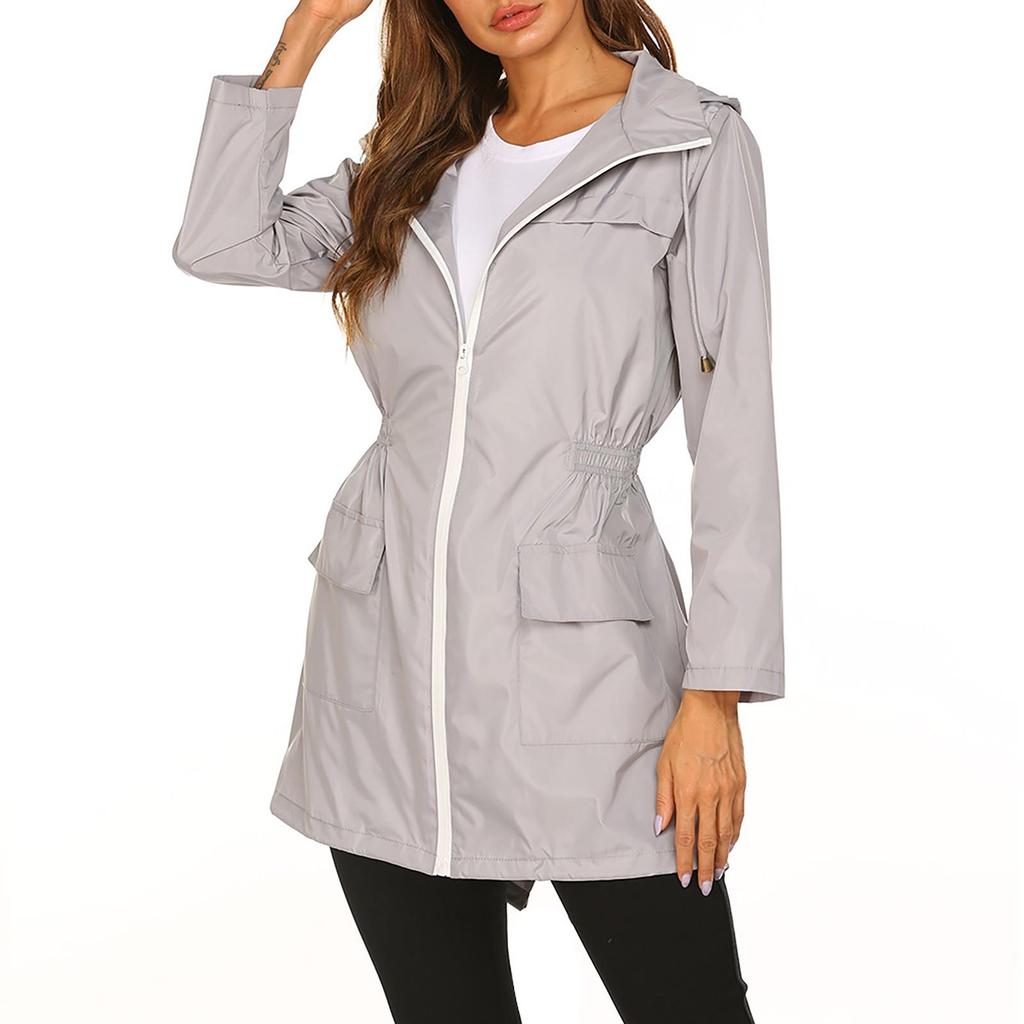 Women's Casual Outdoor Lightweight Raincoat Hooded Jacket Windbreaker