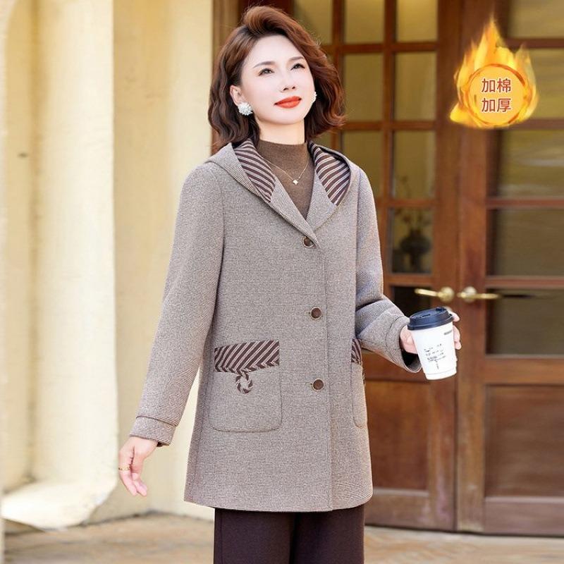 Large size fat winter clothing with cotton and thickened hooded woolen women's clothing long woolen coat