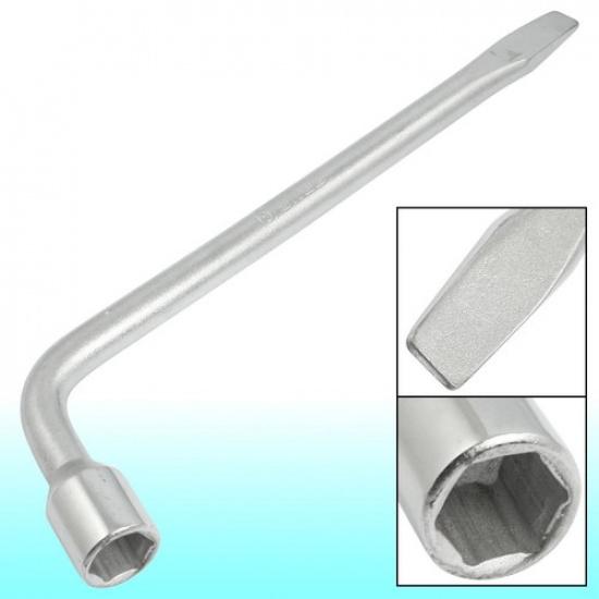 Slotted End L Type Hexagon 19mm / 0.75 Socket Lug Wrench Metal Silver Tone
