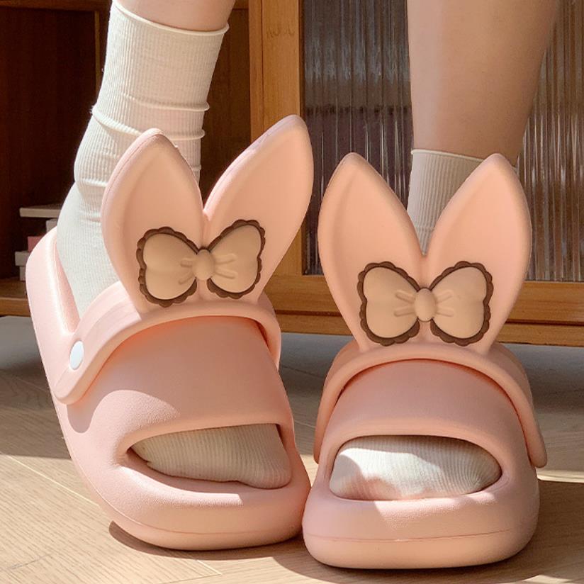 Fashion New 2024 Summer Platform Shoes Woman Cute Butterfly Rabbit Ear Slippers Girls Home Bathroom Slides Anti-slip Street Sandals