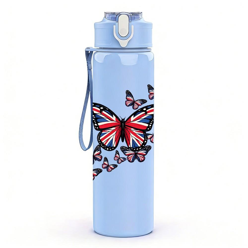1PC Colorful Butterfly Floral Print 750ml Color Plastic Sports Water Bottle Leakproof Flip Straw Lid Suitable for Sports Office Home Use