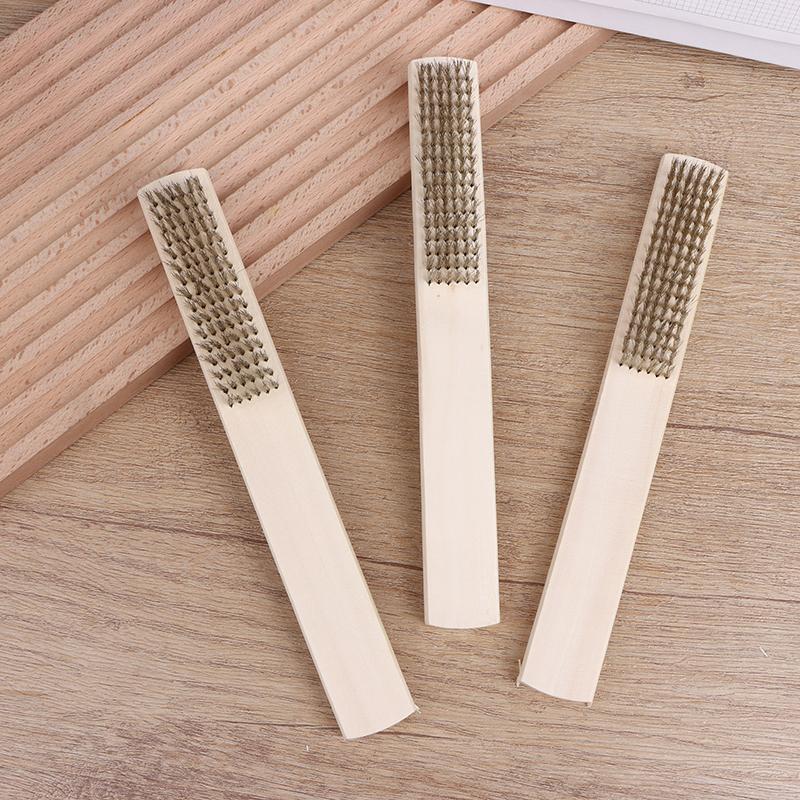 2/5/10Pcs Brass Wire Brush 6x16 Rows - Wood Handle Industrial Cleaning Tool, Surface/Inner Polishing Grinding Supplies