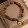 Women's Retro Jade & Tourmaline Bracelet with Moon Rabbit Pendant and Blessing Card