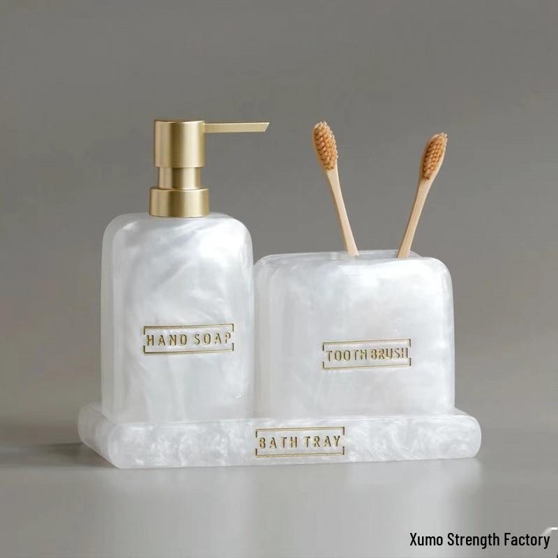 Hotel-Style Refillable Pump-Action Hand Sanitizer Bottle and Bathroom Shelf Tray Set