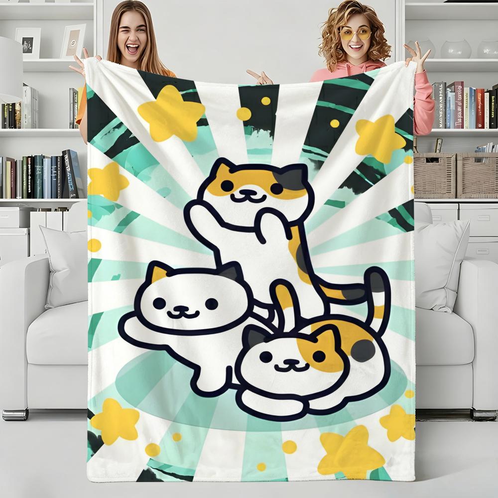 Game N-Neko Atsume Throw Flannel Blanket Perfect for Sofa Office Bed Travel Sleep Read Relax Camping Four Season Use