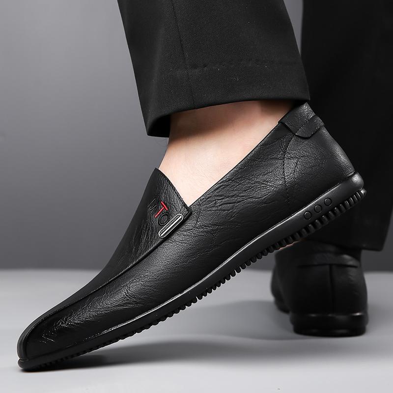 Leather Shoes Comfortable All-Season Footwear Men'S Slip-On Driving Shoes Soft Upper Casual Round Toe Low Heel Fashionable