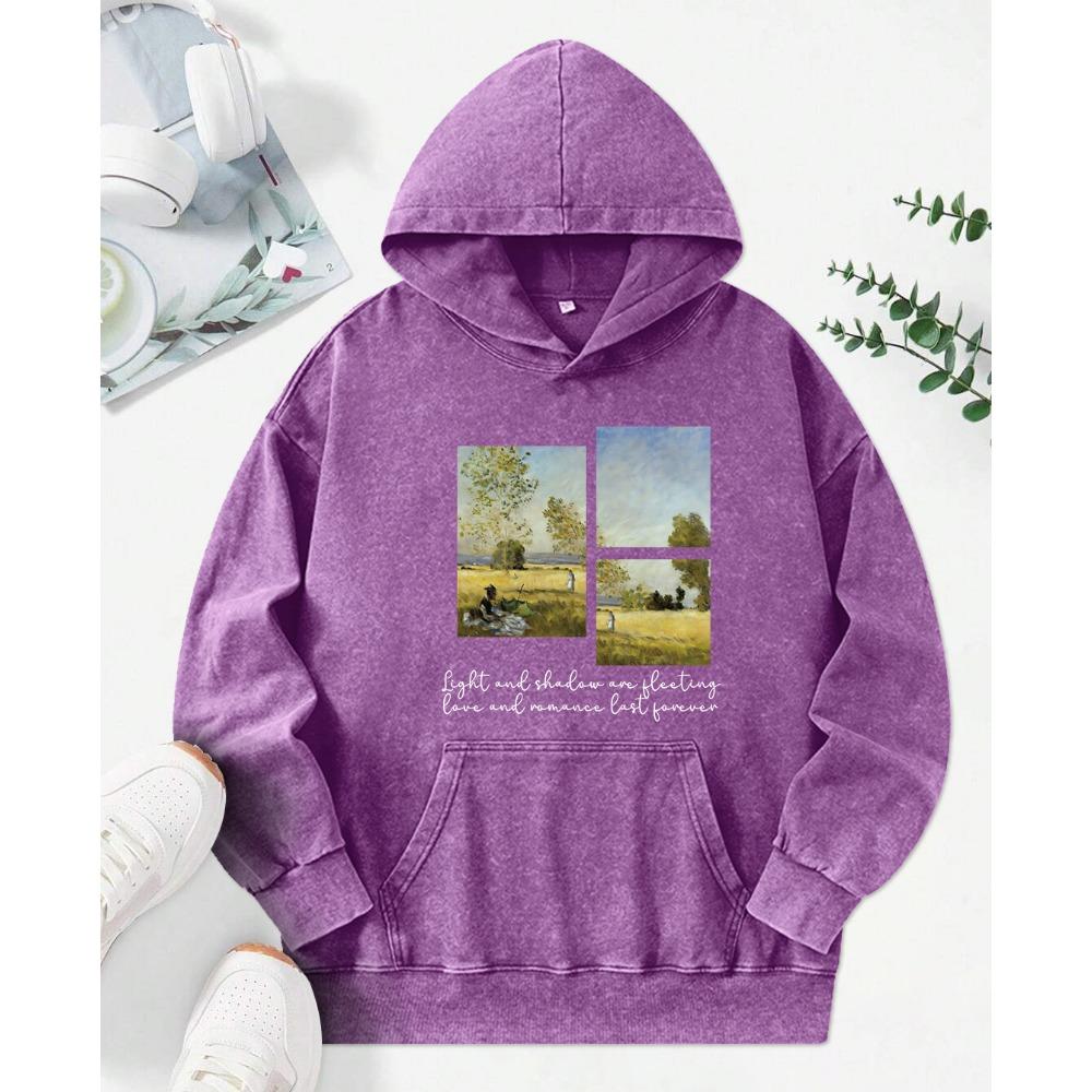 

Красивый принт масляной живописи поля, выстиранные худи, женские, осенние, с карманом, уличная одежда, свободная толстовка, хип-хоп, хлопковая одежда 3XL