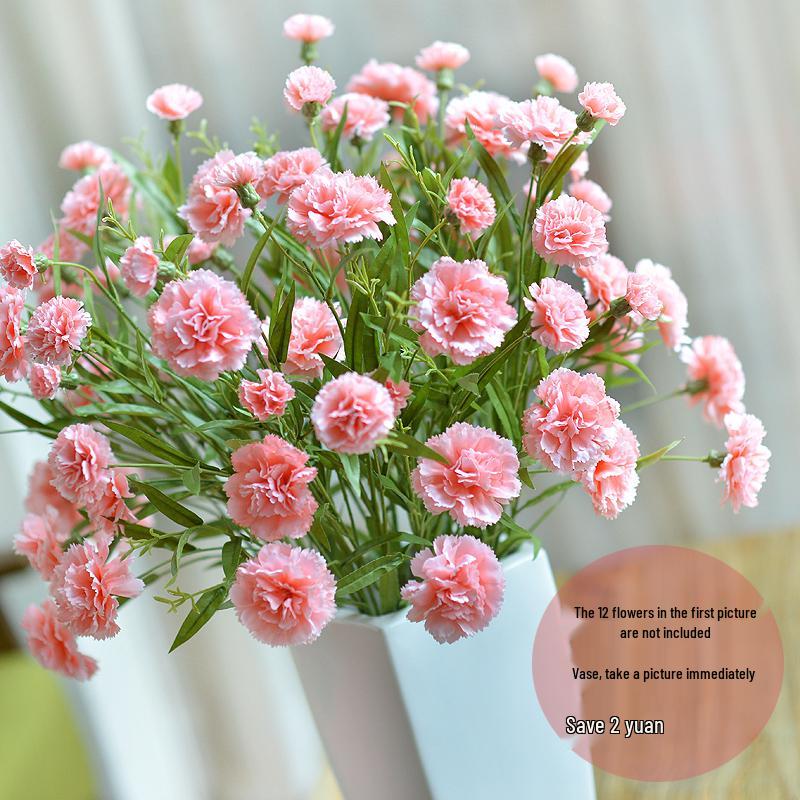 Carnation Silk Flower Bouquet with Vase - Artificial Floral Arrangement for Home Decor