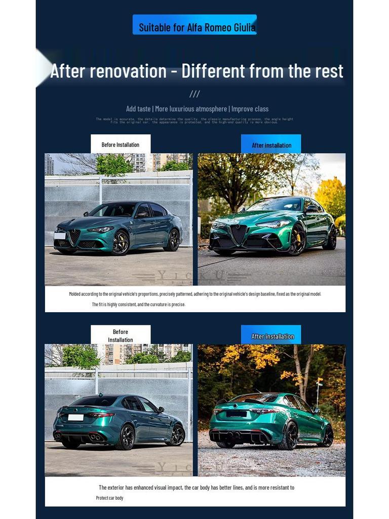 Carbon Fiber Body Kit for Alfa Romeo Giulia GTAM: Front & Rear Bumpers, Fender Flares, Hood, Rear Spoiler, Side Skirts