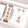5 Piece Set Women Crystal Love Zircon Fashionable Elegant High End Peach Heart Necklace Earrings Rings Bracelets Necklace Set