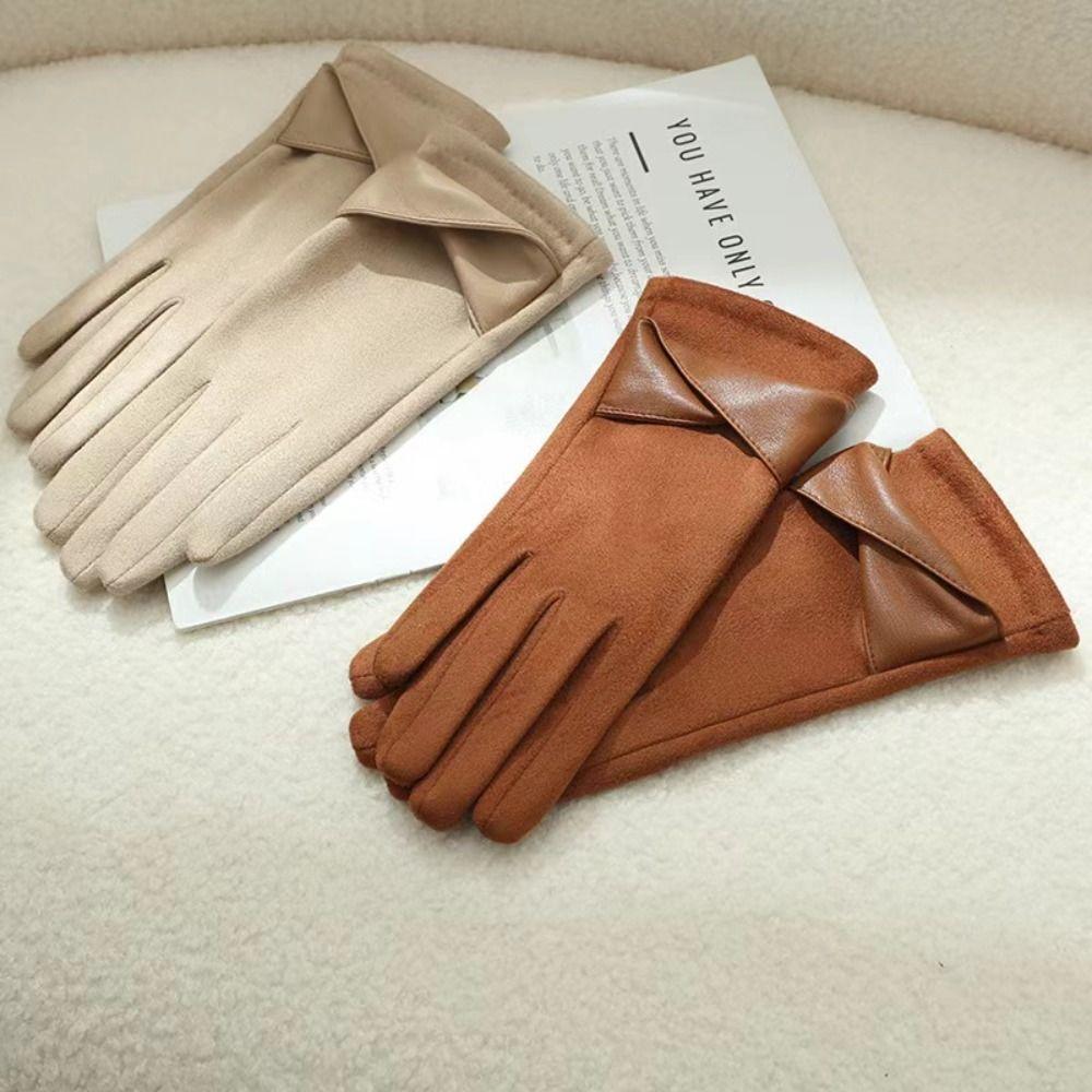 Soft Winter Suede Gloves Thick Women Cycling Mittens All-Match Pu Leather Gloves  Girls