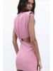 2025 Summer Sleeveless Slim Fit Mini Dress with Round Neck and Waist Cutout for Women