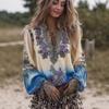 Women Shirt Oversize V-Neck Long Sleeve Casual Spring Autumn Shirt 3D Printing Pattern Breathable Soft Fabric Relaxed Fit Shirt