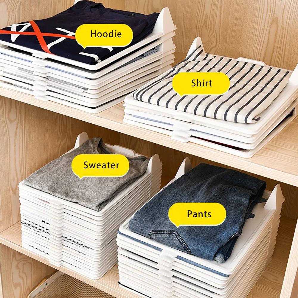 Layered Folding Clothes Storage Board Pants T-Shirt Organizer Rack for Home Wardrobe Short Sleeve Classification Stacking Board