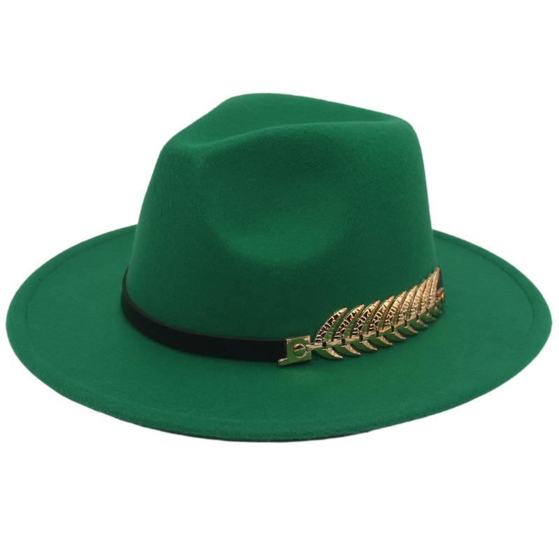 Top Hat Men'S Golden Fishbone Women'S Woolen Jazz Hat Big Brim Felt Hat Retro Hat