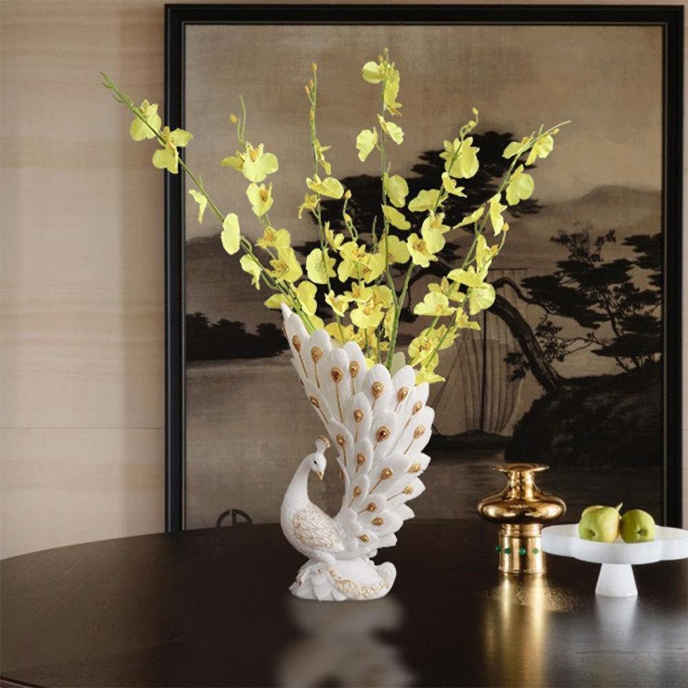 Minimalist Peacock Sculptural Vase, Luxury Gold Trim Resin Vase for Flower & Home Decor, Modern Art Centerpiece