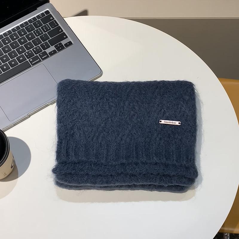 Alpaca Wool Korean Atmosphere Knitted Scarf Women'S Winter  Student Solid Color Versatile Warm Men Hairy Elegant And Generous