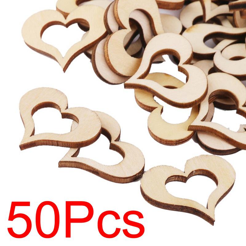 Buy 50pcs Hollow Wooden Heart Embellishments Crafts at affordable